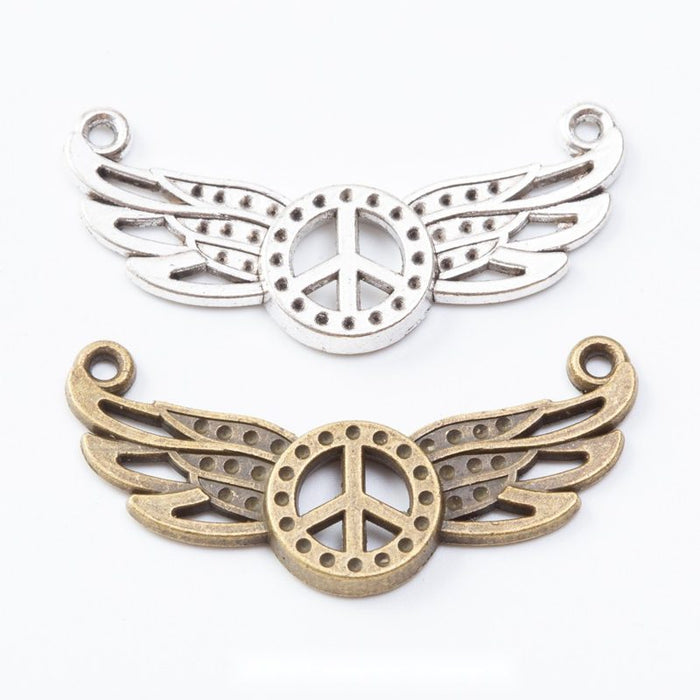 Winged Peace Sign Two Loop Metal Connector Charm Jewelry Making Component