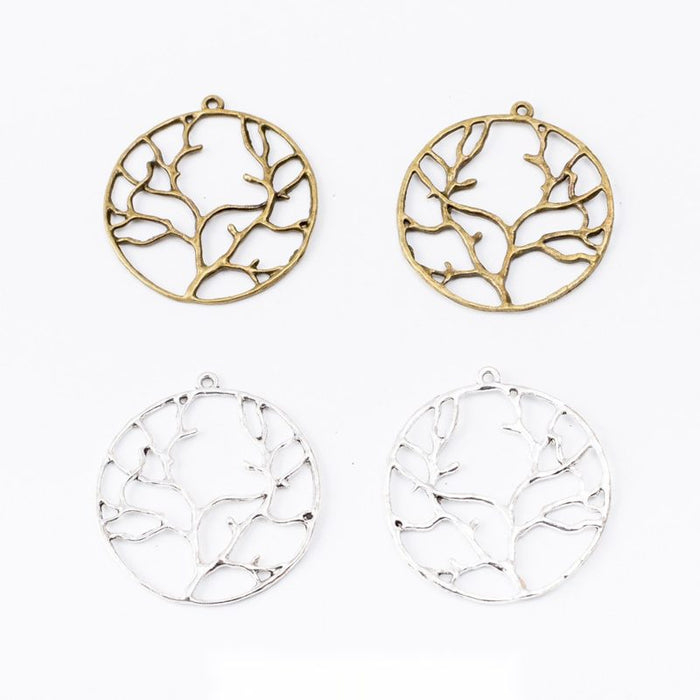 Round Branching Tree Metal Charms in Two Finishes Jewelry Making Pendants