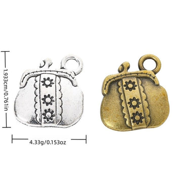 Floral Coin Purse Charms In Antique Bronze And Silver