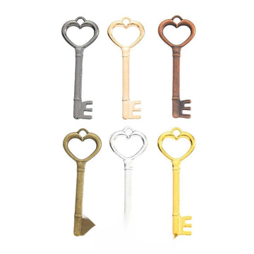 Heart Top Skeleton Key Charm in Multiple Metal Finishes for Jewelry Making
