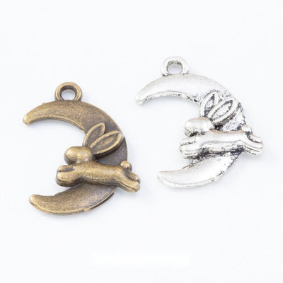Overview of rabbit moon charms in the available designs and finishes