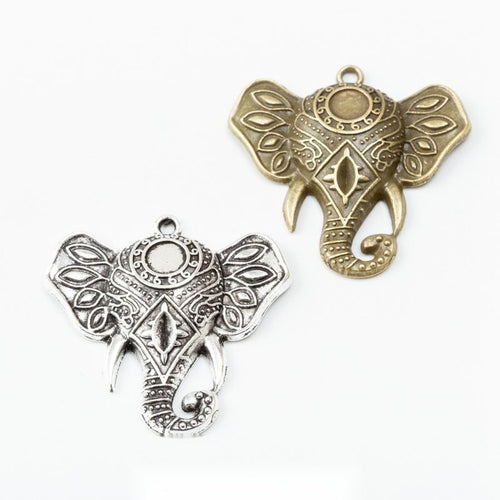 Ornate Elephant Head Charm assortment showing the available metal finishes