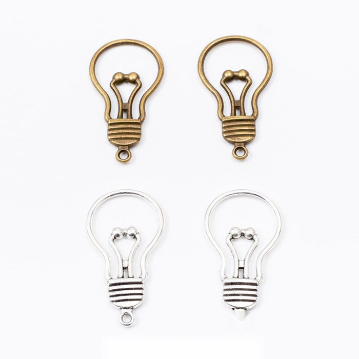 Light Bulb Outline Metal Charms in Two Antique Finishes