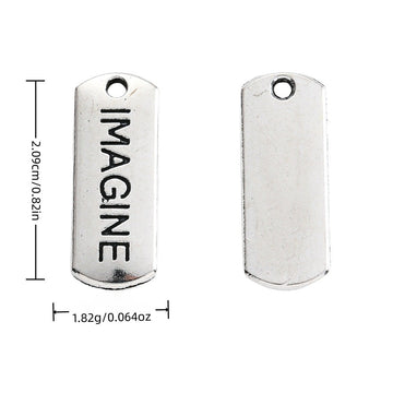 IMAGINE Engraved Rectangular Tag Pendant Charm in Antique Silver