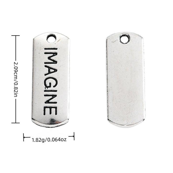 IMAGINE Engraved Rectangular Tag Pendant Charm in Antique Silver