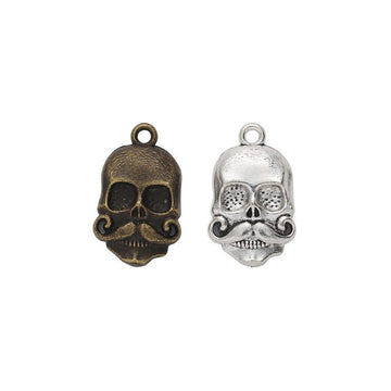 Sculpted Skull Head Metal Charms in Two Antique Finishes