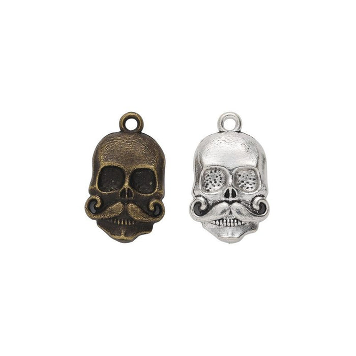 Sculpted Skull Head Metal Charms in Two Antique Finishes