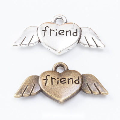 Grouped front views of friend heart charms