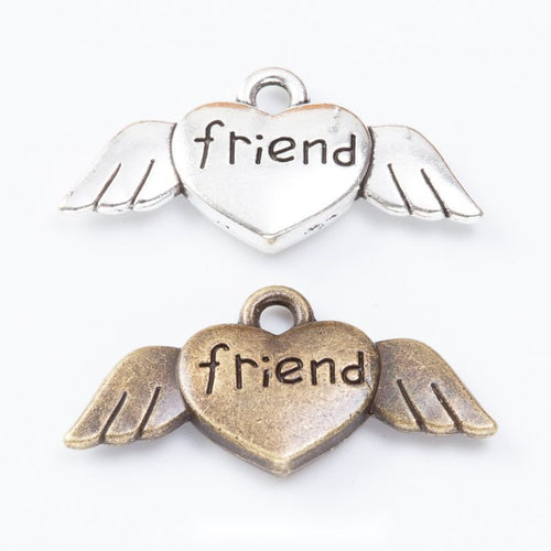 Grouped front views of friend heart charms