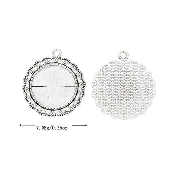 Ornate Round Cabochon Pendant Setting in Antique Silver Tone
