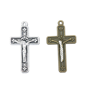 Embossed Cross Metal Charms in Antique Bronze and Silver Tones