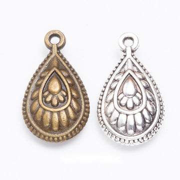 Teardrop Peacock Feather Pendants in 2 Metal Finish Options