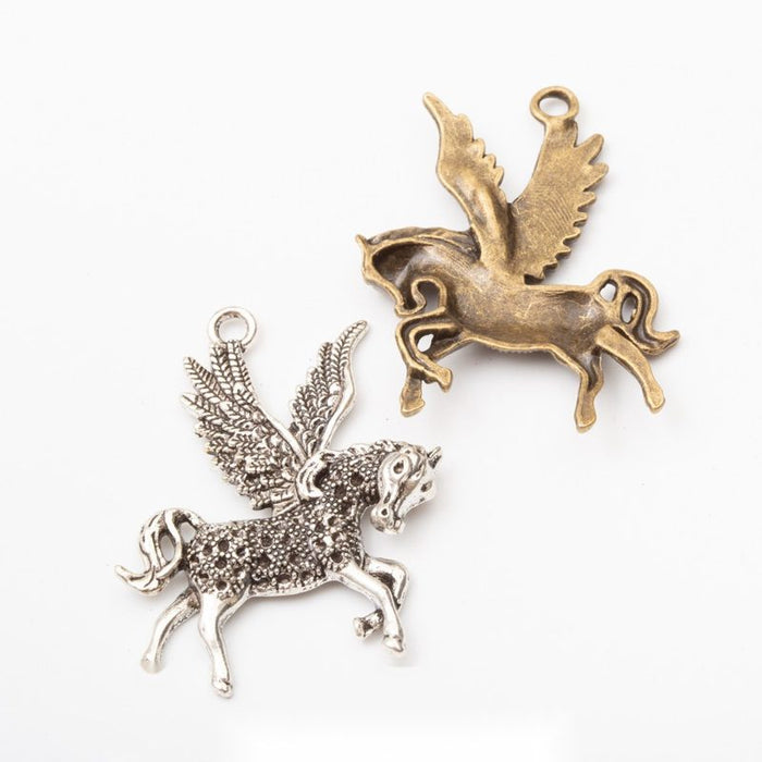 Winged Horse Metal Charm in 2 Distinct Finishes for Jewelry Making