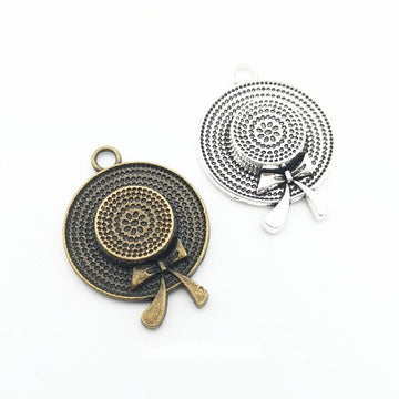 Round Hat and Bow Charms in Two Antique Finishes for Jewelry Making