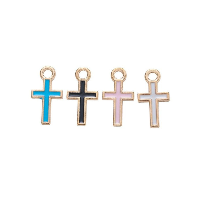 Slim Enamel Cross Charm Metal Pendant for Jewelry Making