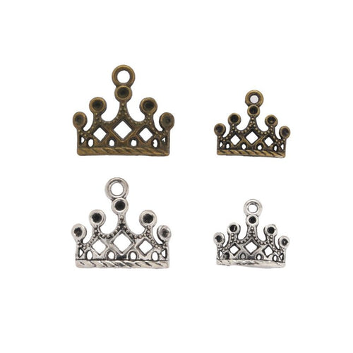 Group view of cutout crown charms in two sizes on a white background