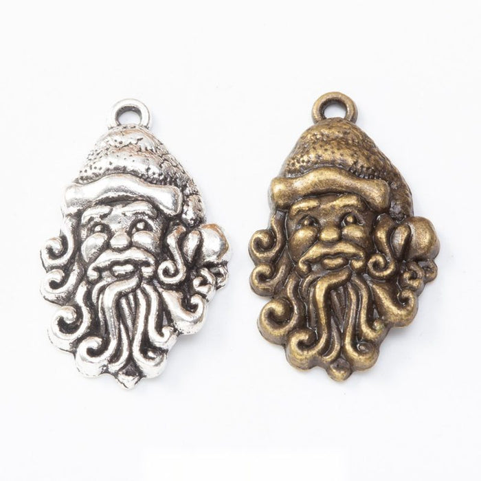 Santa Claus Face Metal Charms in Antique Bronze and Silver