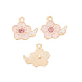 Pink Enamel Winged Flower Alloy Charm With Gold Tone Edge view 1