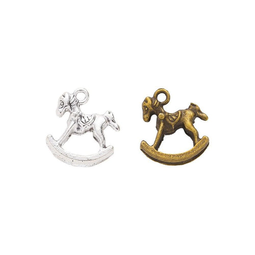 Rocking Horse Charm shown in all pictured finishes on a white background