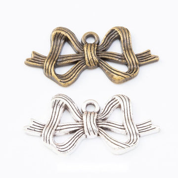 Layered Bow-Shaped Metal Charm Pendants in 2 Finishes