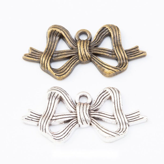 Layered Bow-Shaped Metal Charm Pendants in 2 Finishes
