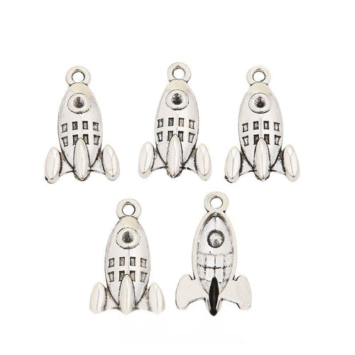 Retro Rocket Charm shown in the available metal finishes on white