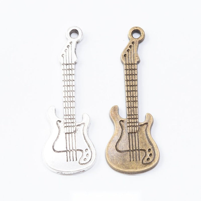 Detailed Electric Guitar Metal Charm in Two Antique Finishes