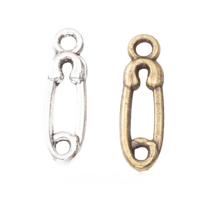 Mini Safety Pin Metal Charms in Two Antique Finishes
