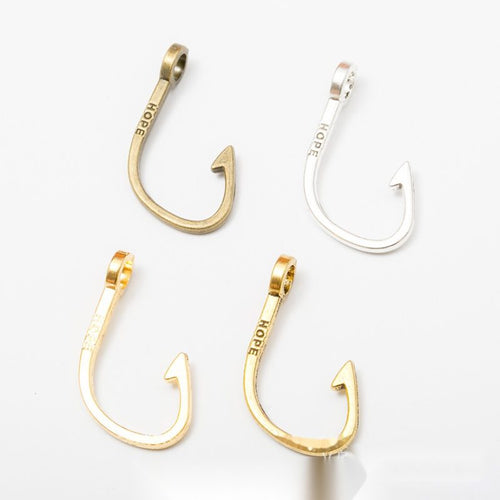 Fish Hook Connector shown in the available metal finishes
