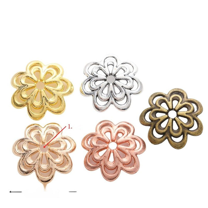 Openwork Flower Bead Caps in Five Metallic Finishes