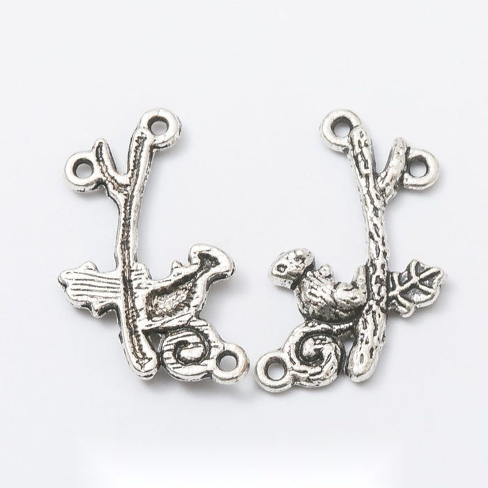 Squirrel on Branch Multi Loop Silver Tone Connector Charm