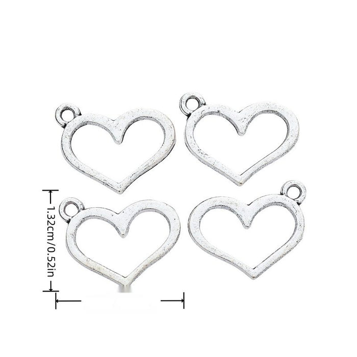Open Heart Outline Charm in Antique Silver Tone Jewelry Making Component