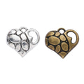 Paw Print Heart Charms in Antique Bronze and Silver view 1