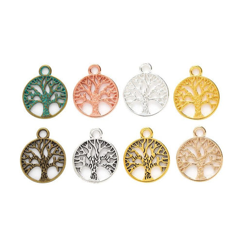 Round Tree of Life Metal Charms grouped product view on a white background