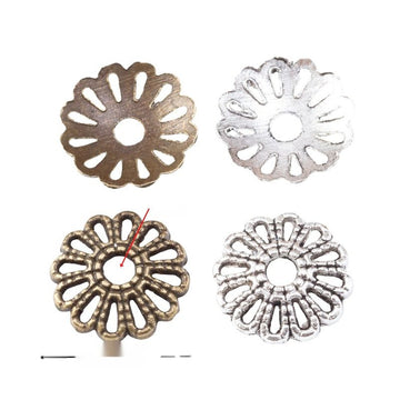 Antique Metal Openwork Flower Bead Cap With Textured Detail, 2 Finishes