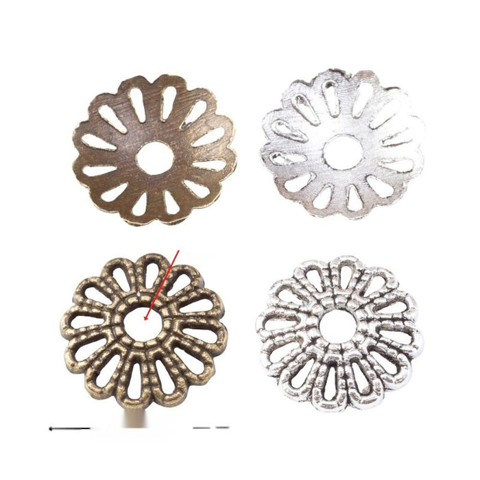 Antique Metal Openwork Flower Bead Cap With Textured Detail, 2 Finishes