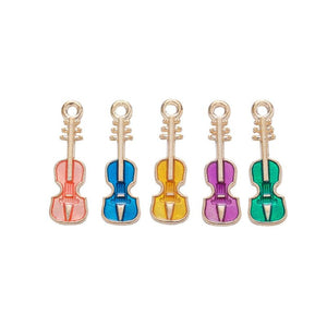 Colorful Enamel Violin Metal Charm in Five Colors Jewelry Component