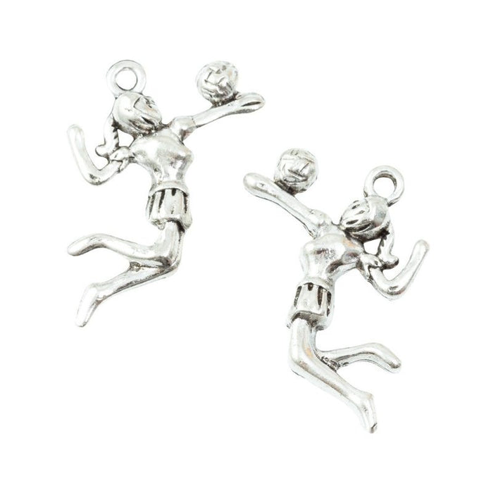 Jumping Volleyball Player Metal Charms in Antique Silver