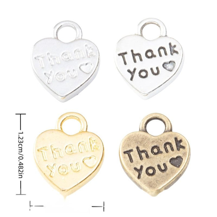 Thank You Heart Metal Charms in Seven Finish Options