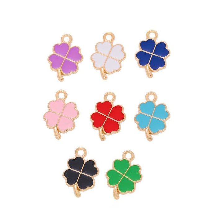 Enamel Clover Charm with a four-leaf clover face with gold-tone edging in 8 Metal Finishes