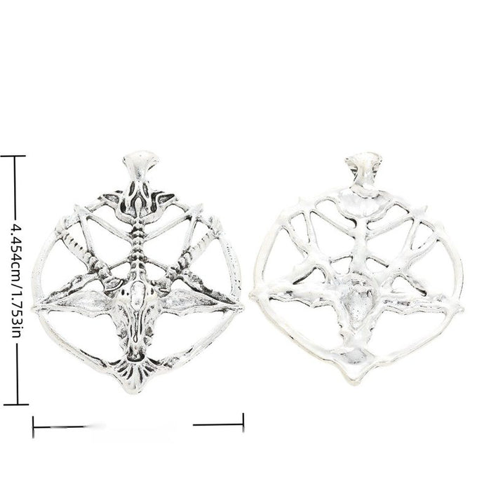 Goat Head Pentagram Large Silver Tone Metal Pendant