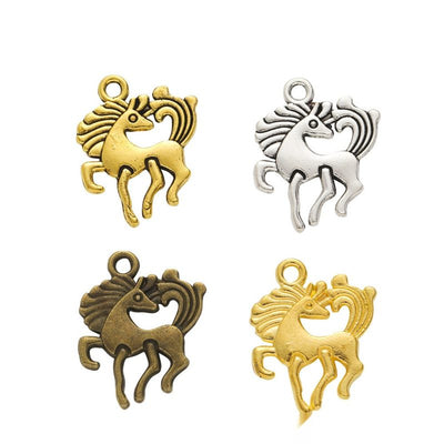 Rearing Horse Metal Charms in Four Metallic Finishes in multiple metallic finishes displayed together on a white backgro
