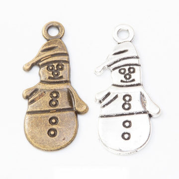 Hat and Scarf Snowman Metal Charms in Bronze and Silver