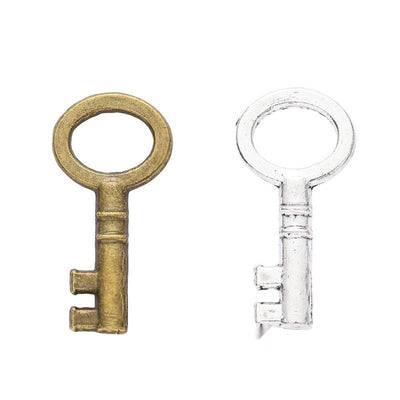 Round Bow Skeleton Key metal piece shown in Antique Bronze, Antique Silver