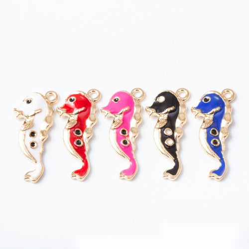 Colorful Enamel Seahorse Metal Charm Pendant shown in the available visible finishes