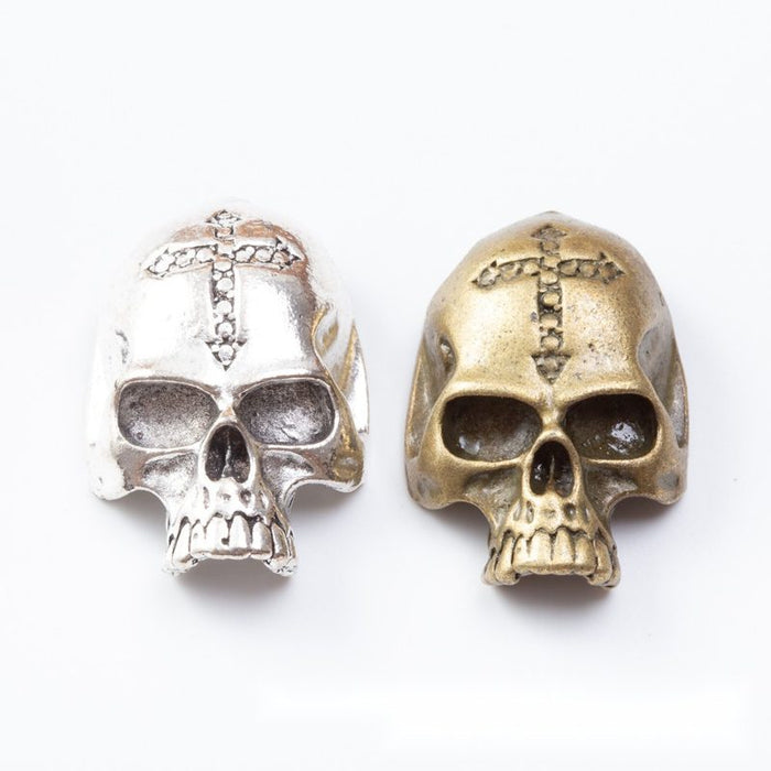 Cross Detail Skull Metal Beads in Two Antique Finishes