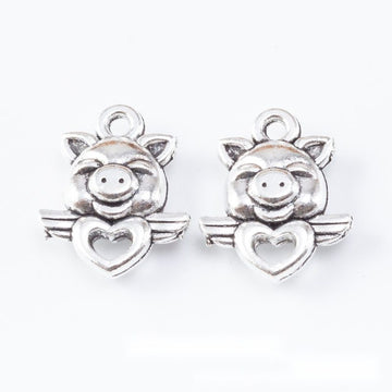 Pig with Heart Silver Tone Metal Charms for Jewelry Making