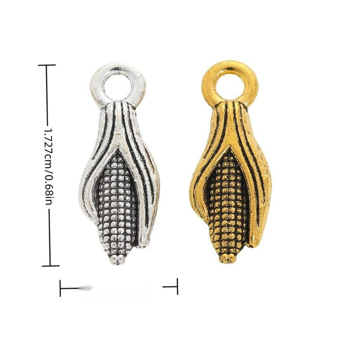 Corn Cob Metal Charm in Textured Metal for Jewelry Making