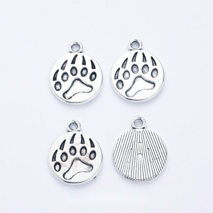 Round Bear Paw Detailed Metal Charm in 1 Finish for Crafting
