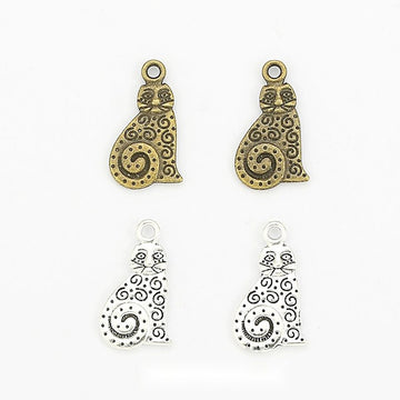 Filigree Sitting Cat Charm in 2 Metal Finishes for Jewelry Making